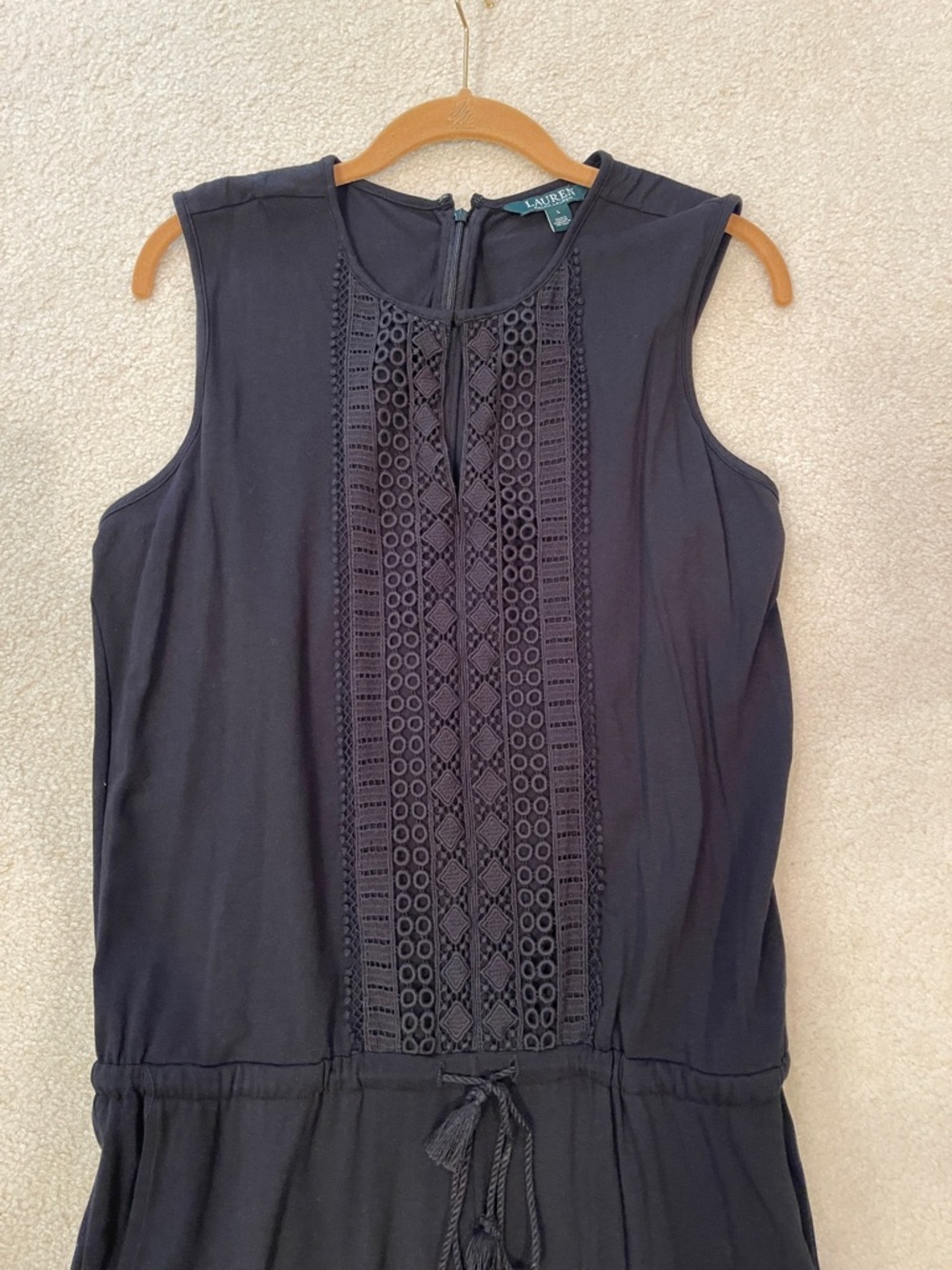 Lauren Ralph Lauren Black Sleeveless Jumpsuit with Drawstring Waist- L